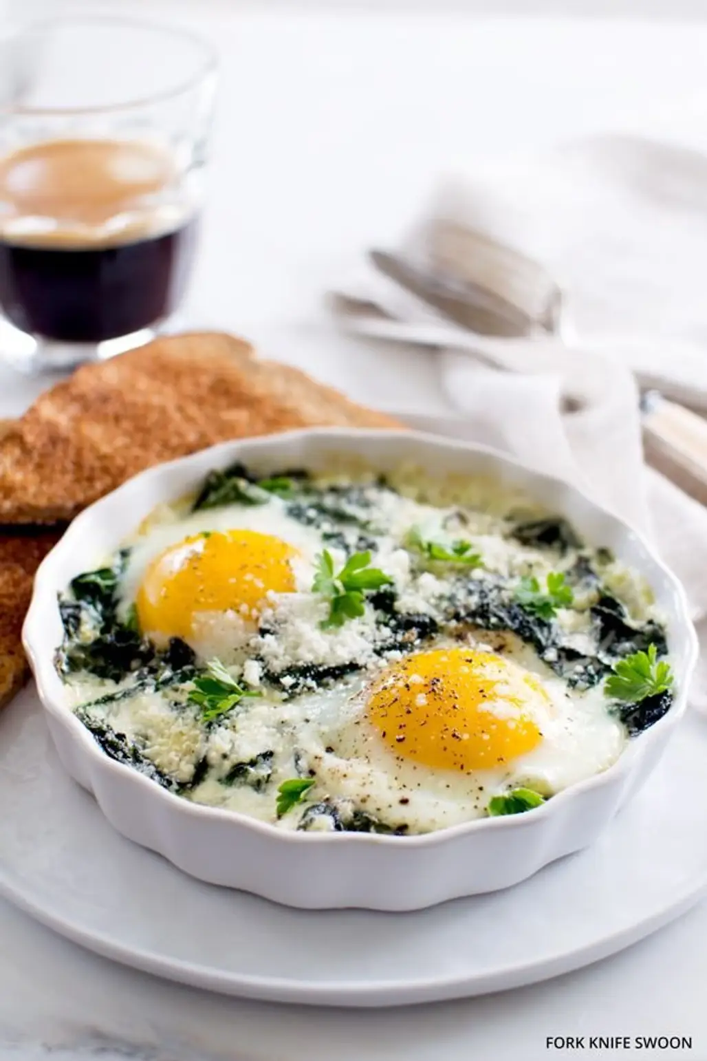 Baked Eggs with Spinach and Swiss Chard