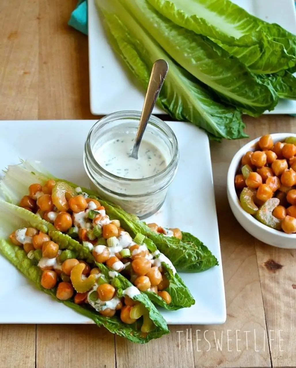 Buffalo Chickpea Lettuce Wraps with Ranch Dressing