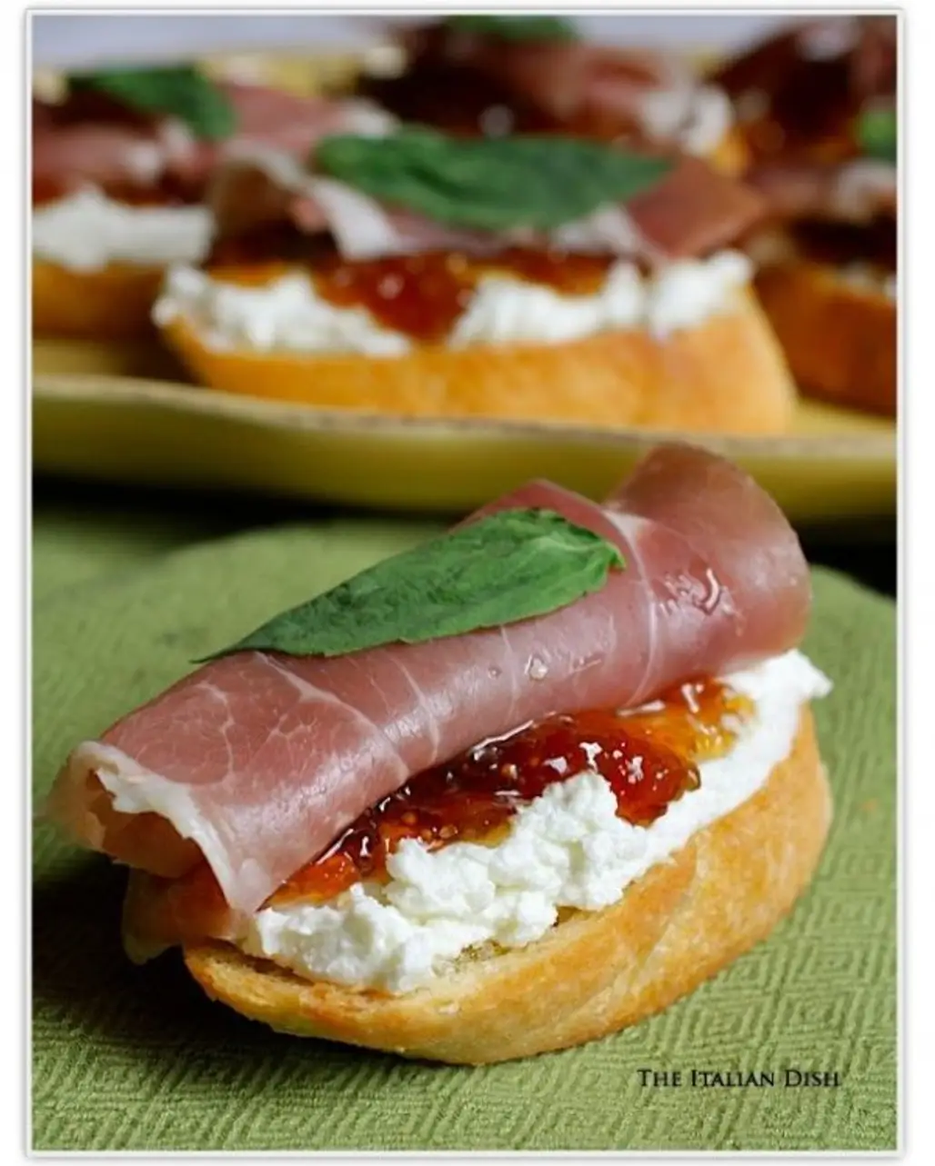 Crostini, Goat Cheese, Fig Jam and Proscuitto