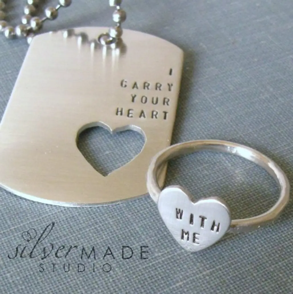 I Carry Your Heart Dog Tag and Sterling Silver HEART Ring