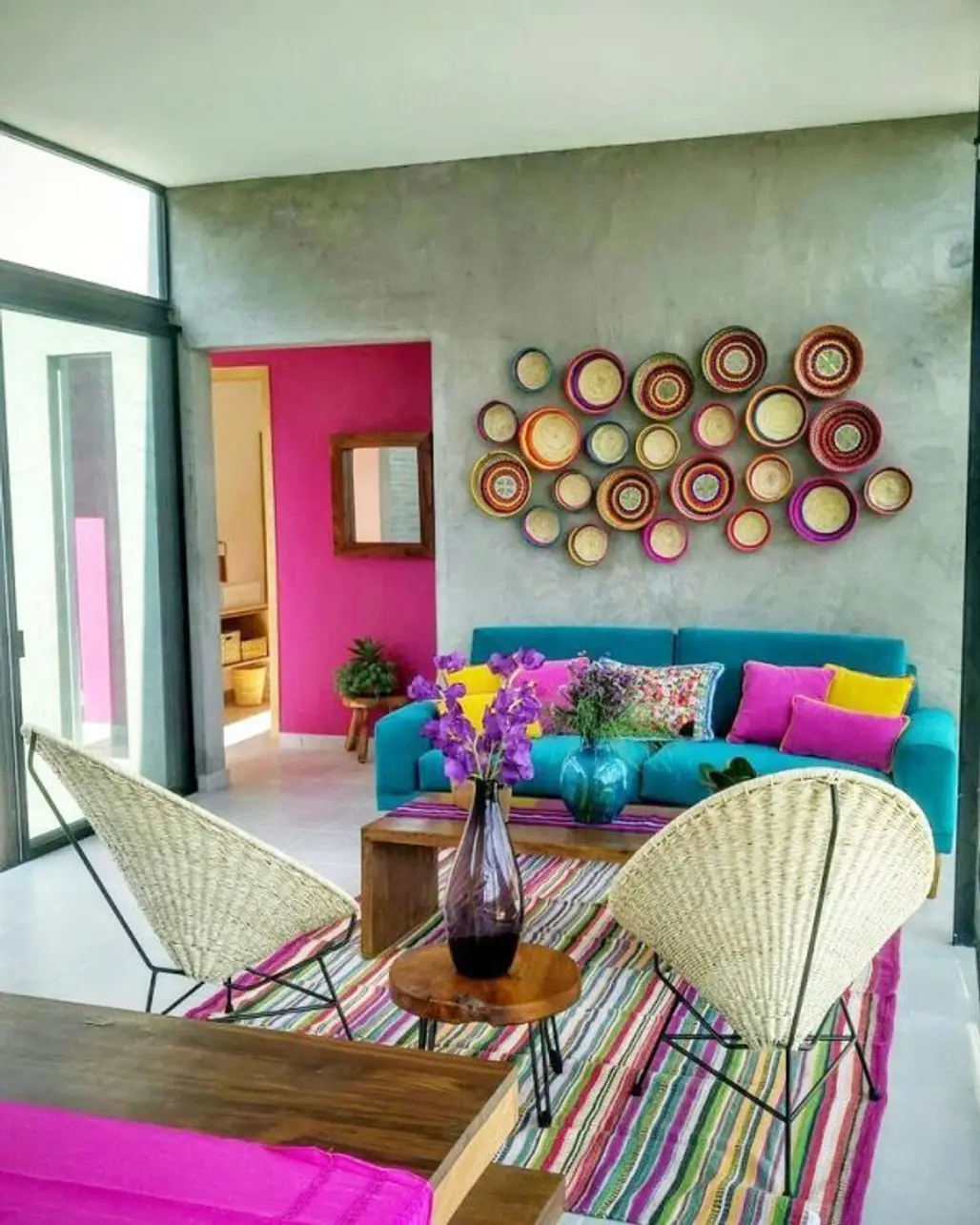 pink, room, living room, interior design, purple,