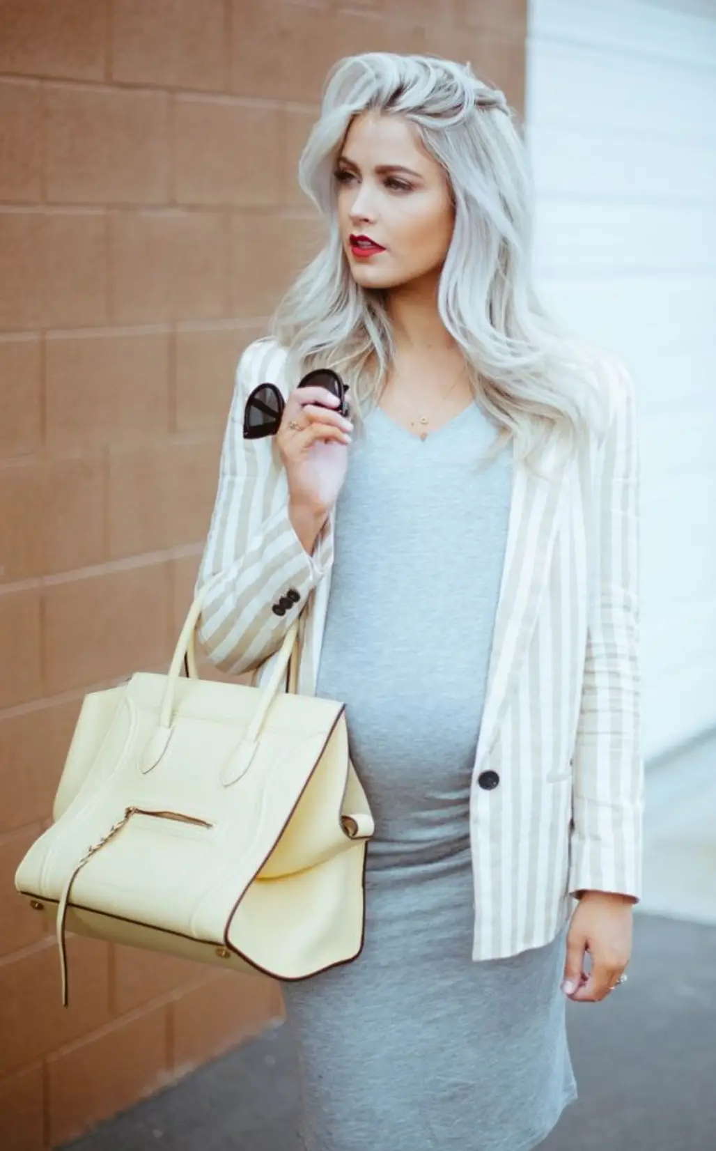 Striped Blazer and Fitted Dress