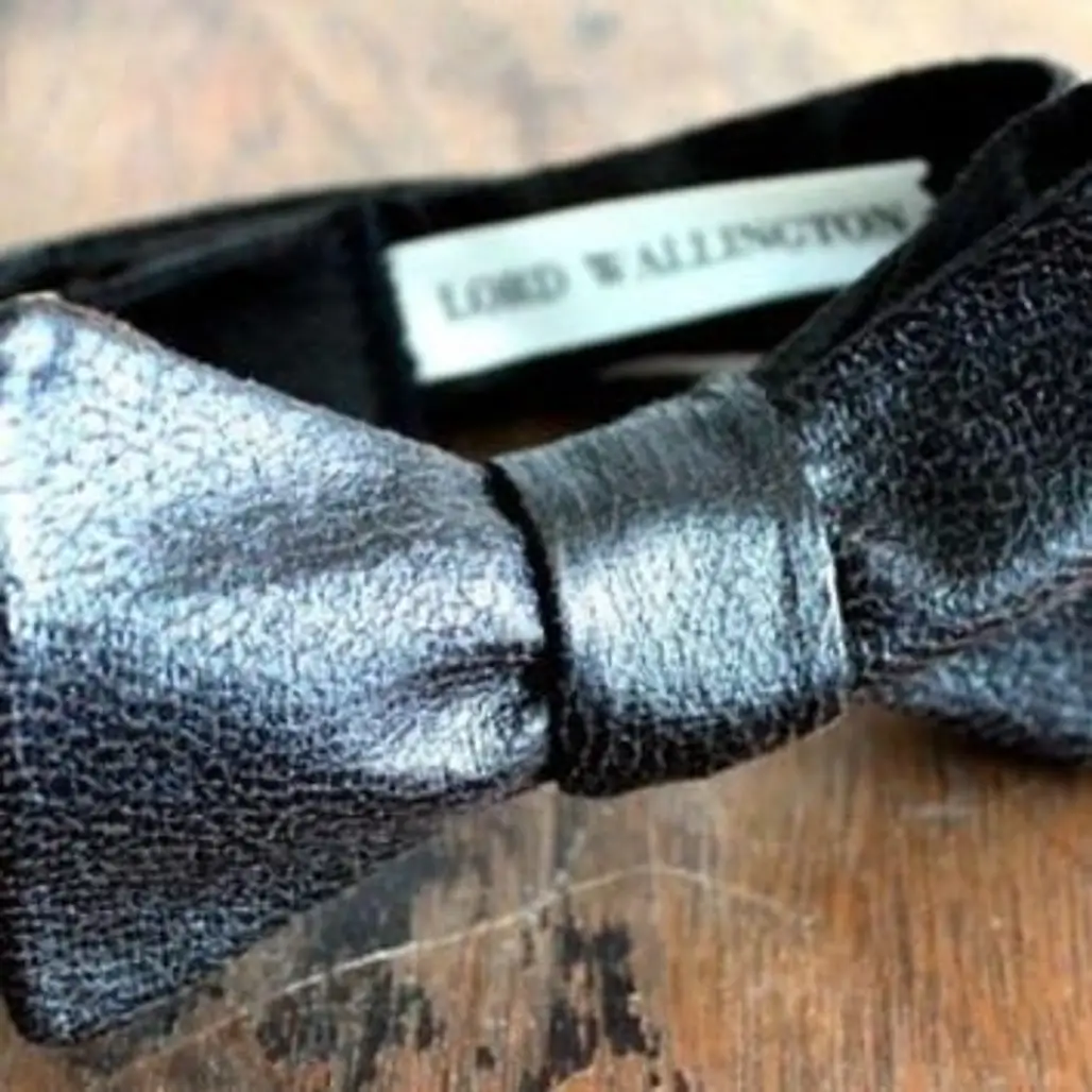 Black Faux Leather Bow Tie