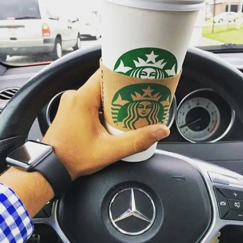 Starbucks, wheel, automotive exterior, steering wheel, font,
