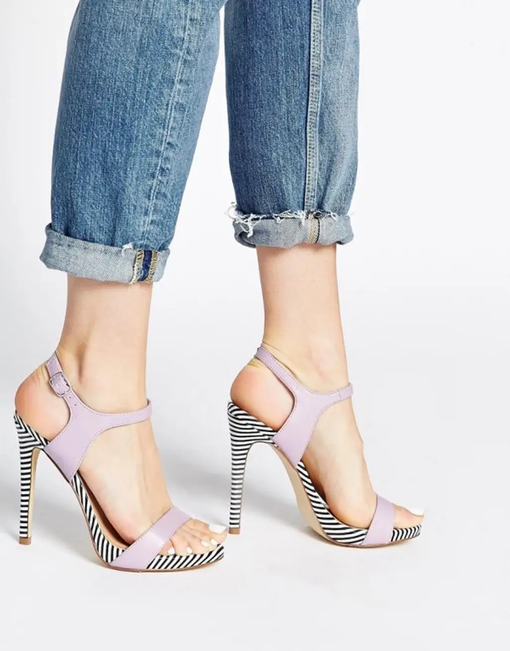 Lilac and Stripe Heeled Sandals