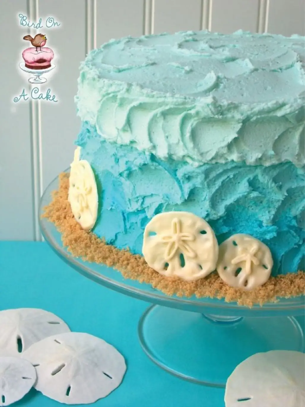 Ombre Beach Cake with White Chocolate Sand Dollars