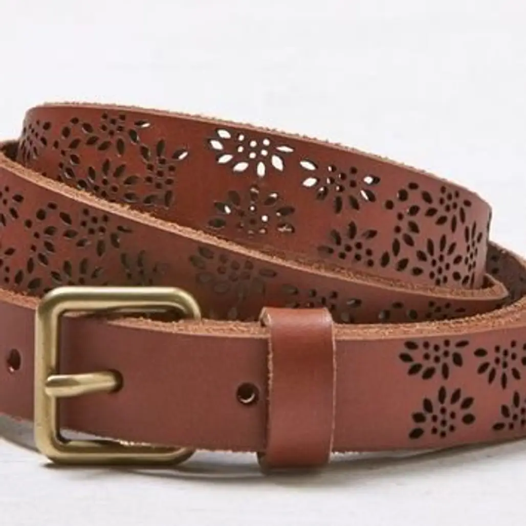AEO Women's Floral Perforated Belt (Tan)