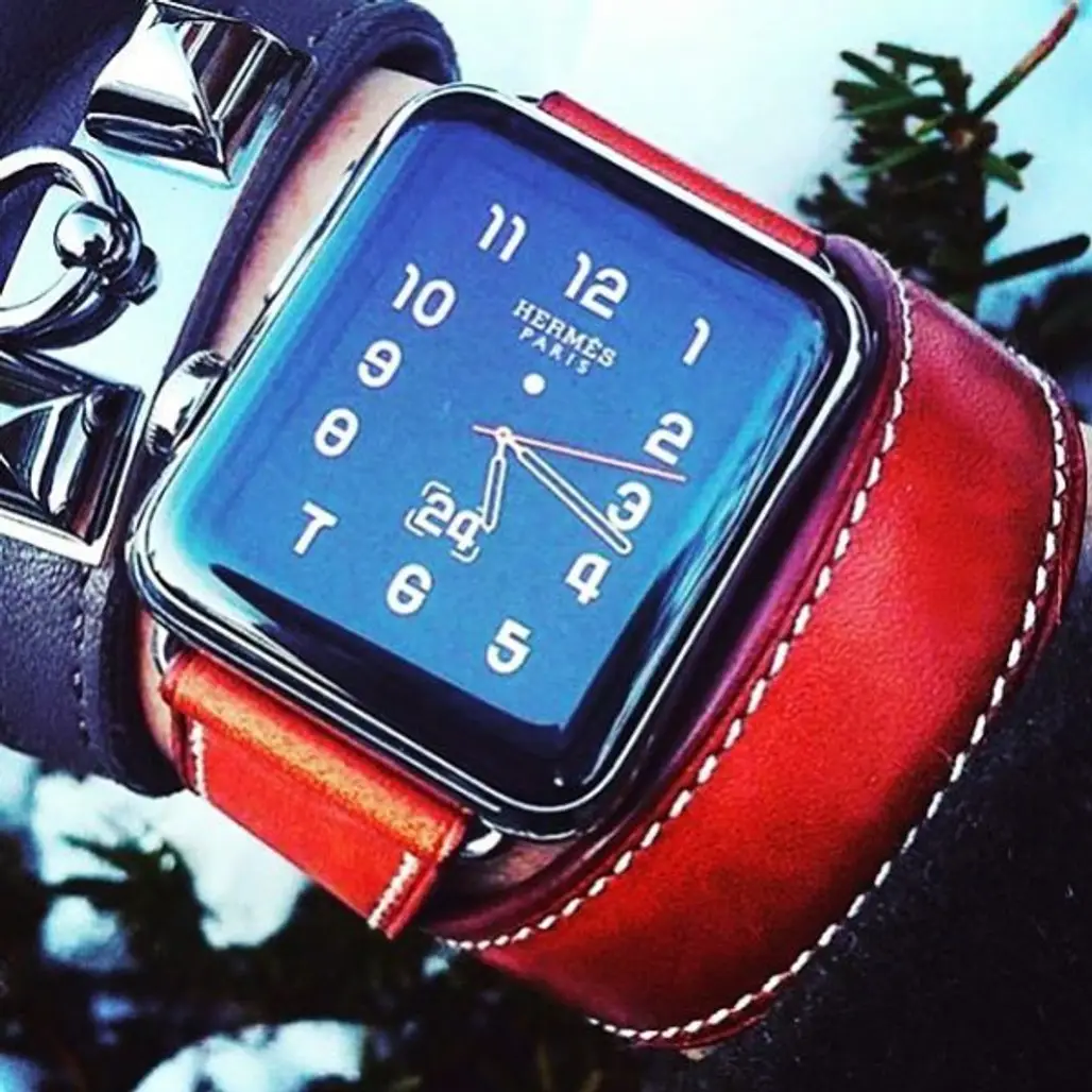 watch, red, hand, mobile phone, strap,