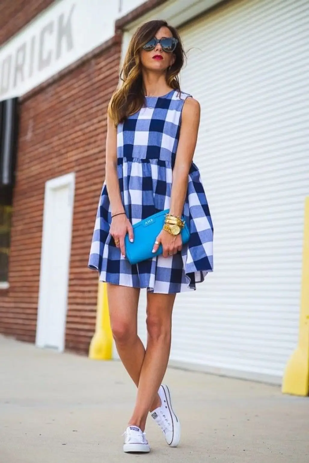 Gingham Dress with Sneakers