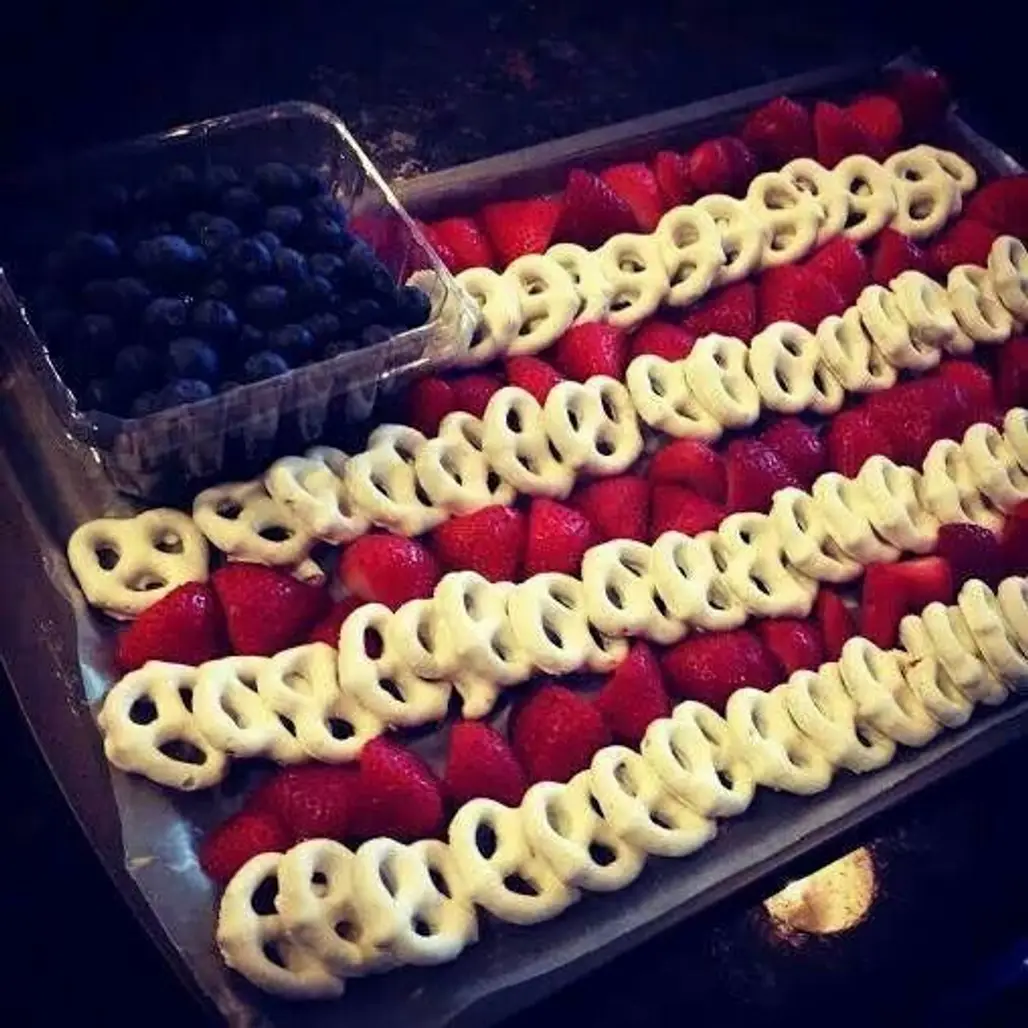Patriotic Snack Platter with Yogurt Pretzels, Strawberries and BLUEBERRIES