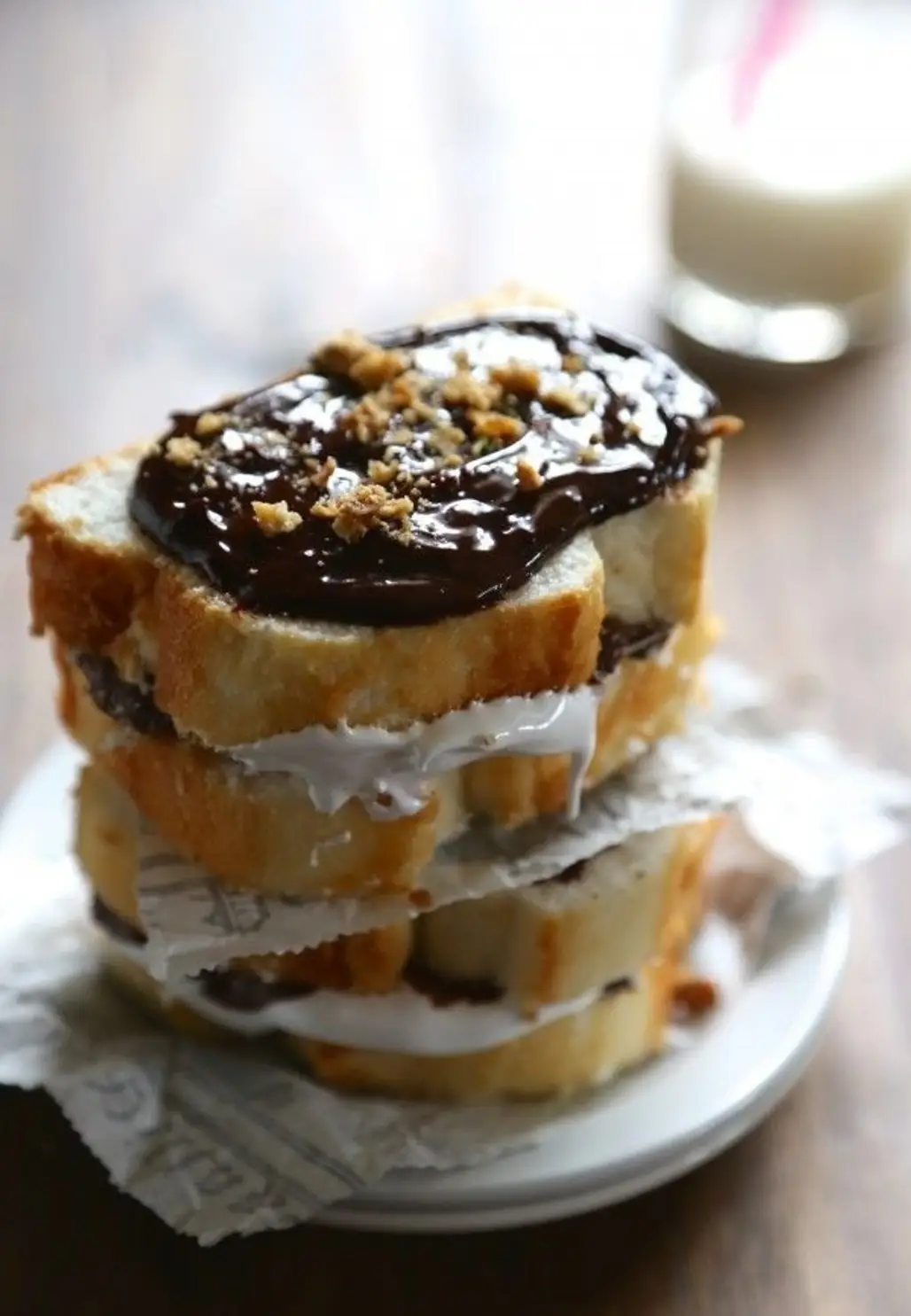 Nutella S'mores Angel Food Cake Sammies with Marshmallow Frosting