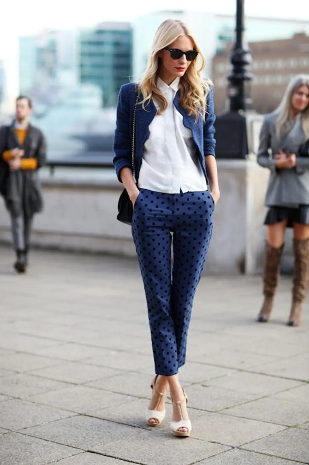 With Polka Dotted Pants and a Crop Jacket