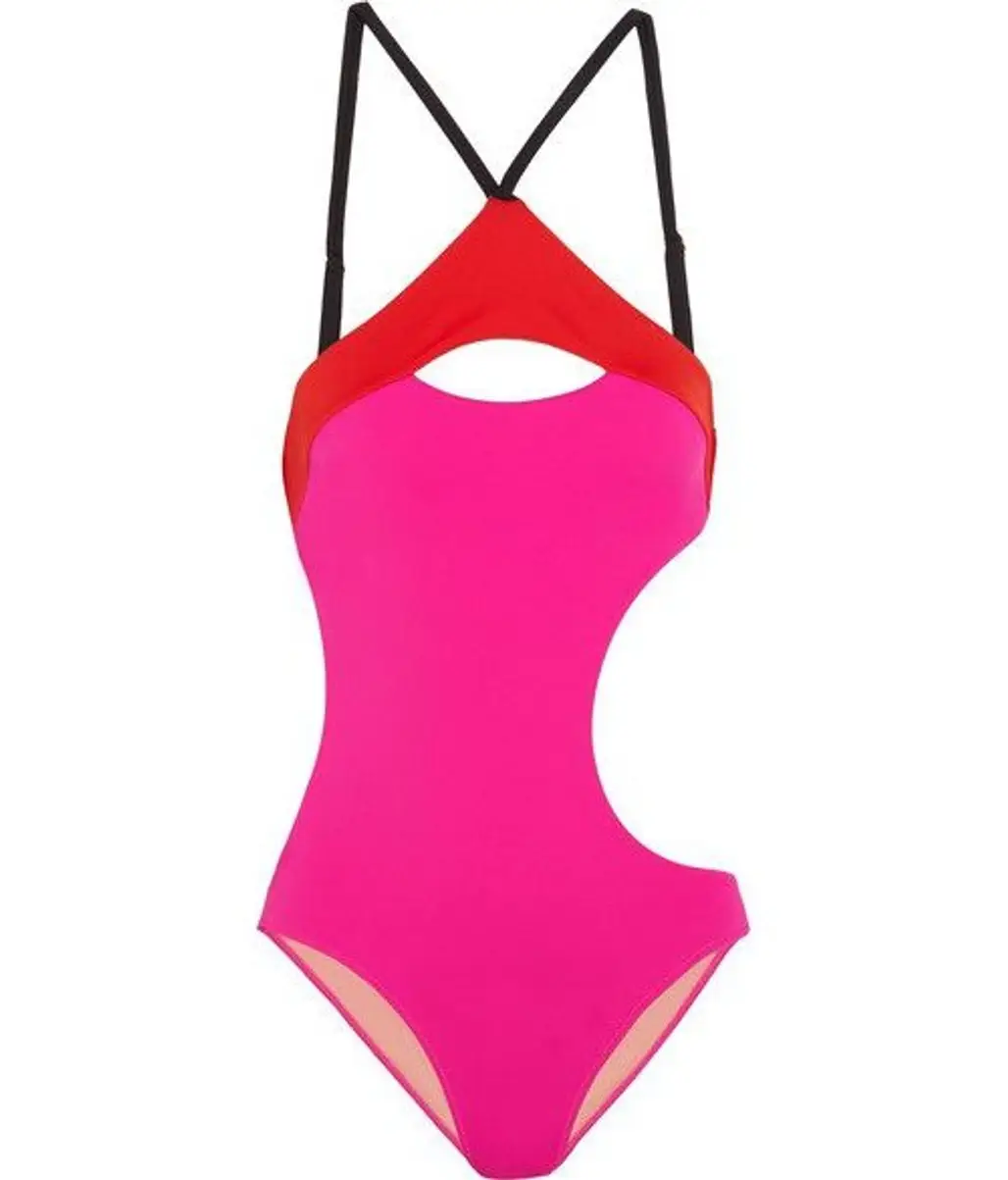 swimwear, one piece swimsuit, pink, clothing, undergarment,