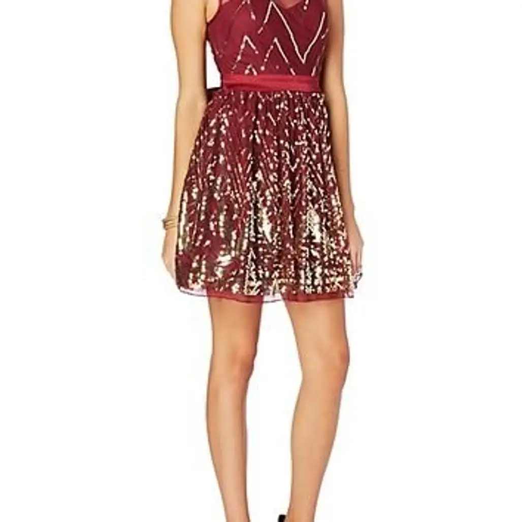 Chevron Sequined Illusion Party Dress