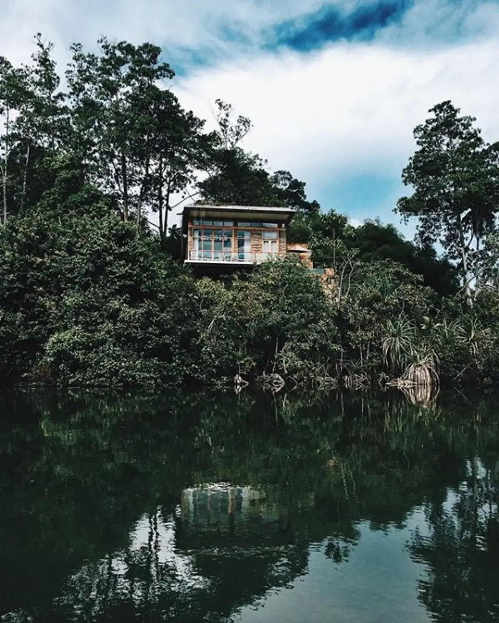 house, water, reflection, waterway, tree,