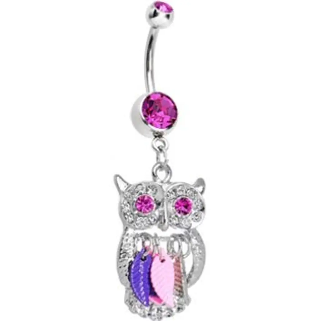 Double Pink Eccentric Owl Dreamcatcher Charm Dangle Belly Ring