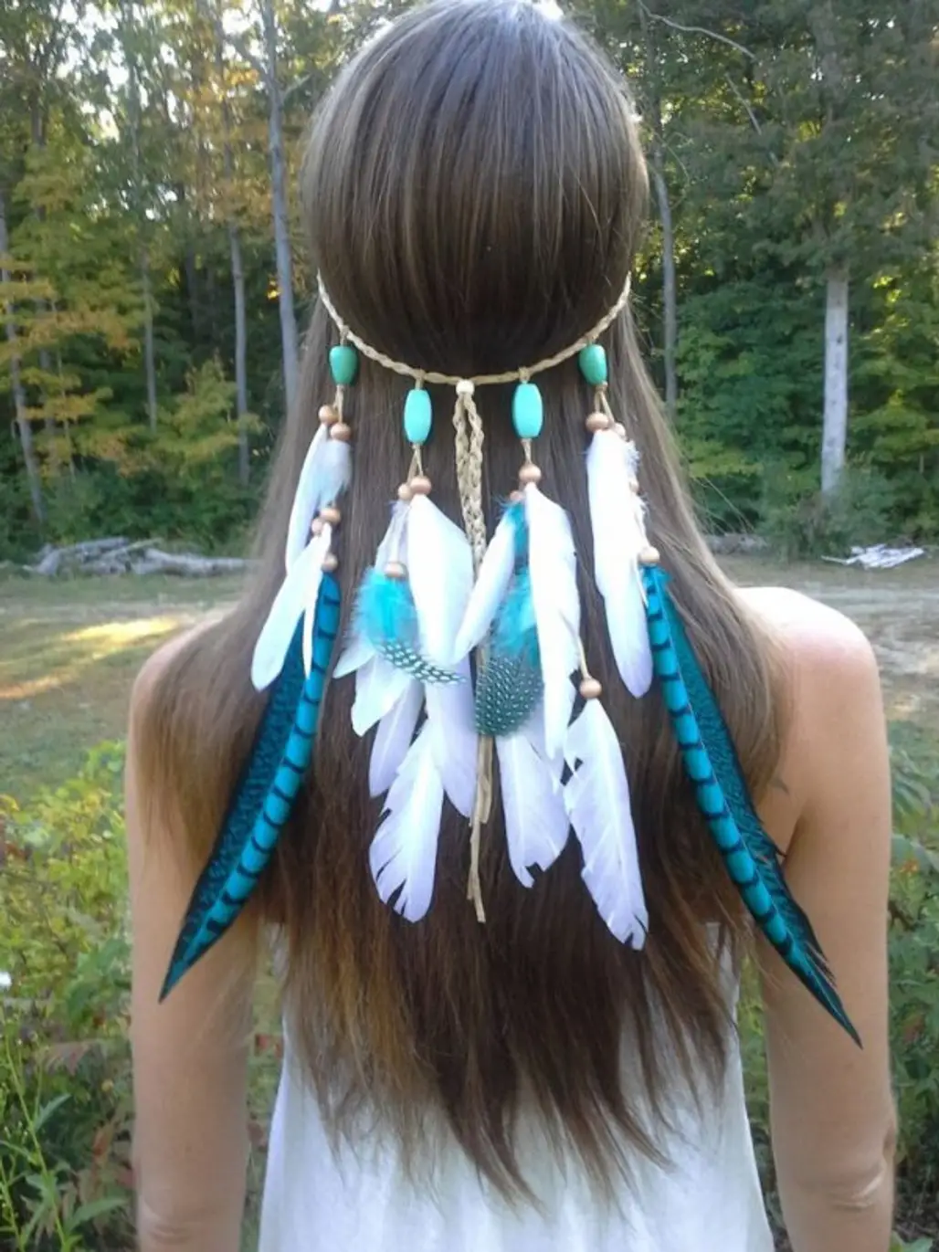 A Turquoise Princess Feather Headband is Fun for the Weekend
