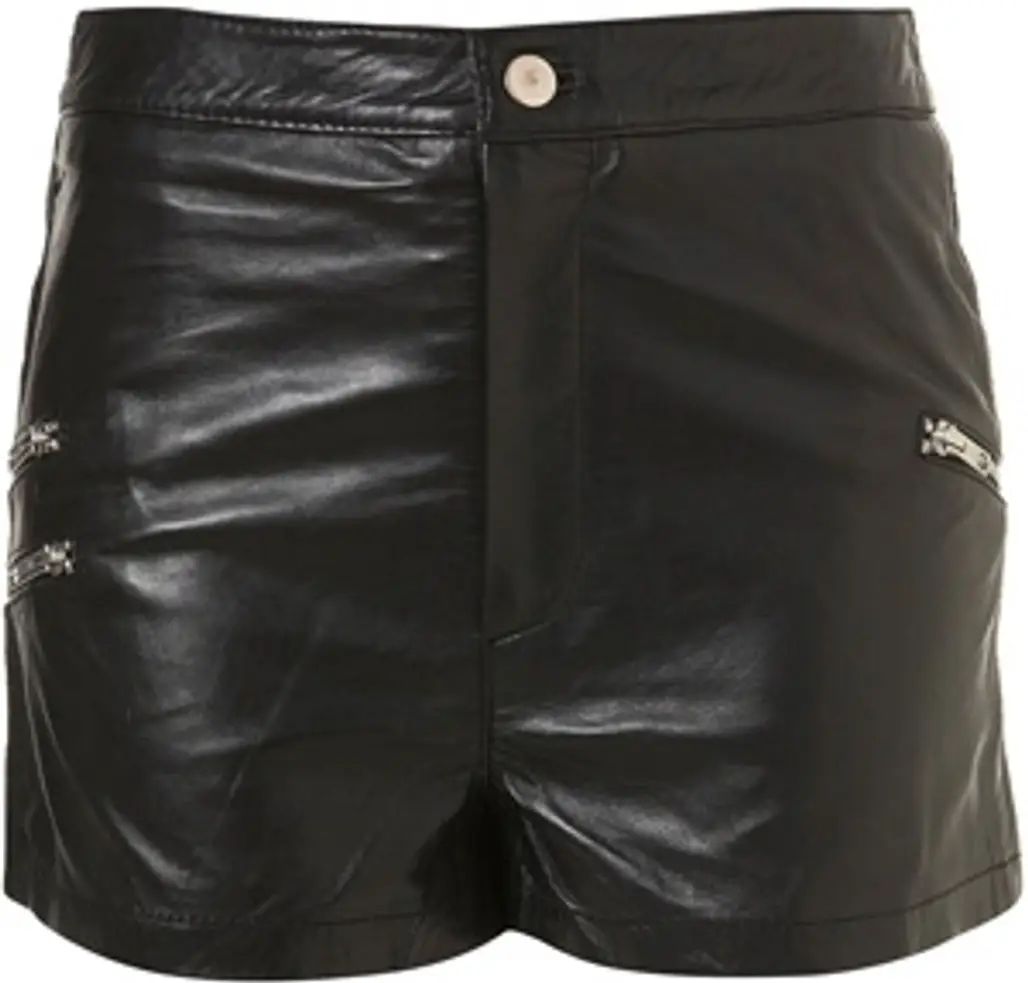 Topshop Black Leather Zip High Waisted Shorts