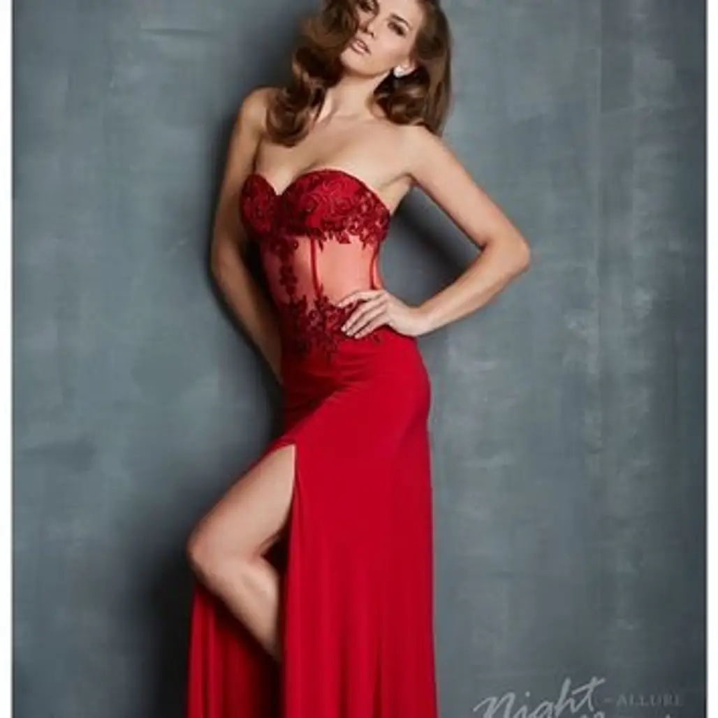 Night Moves by Allure - Red Jersey & Beaded Bustier-Style Prom Dress Prom 2015