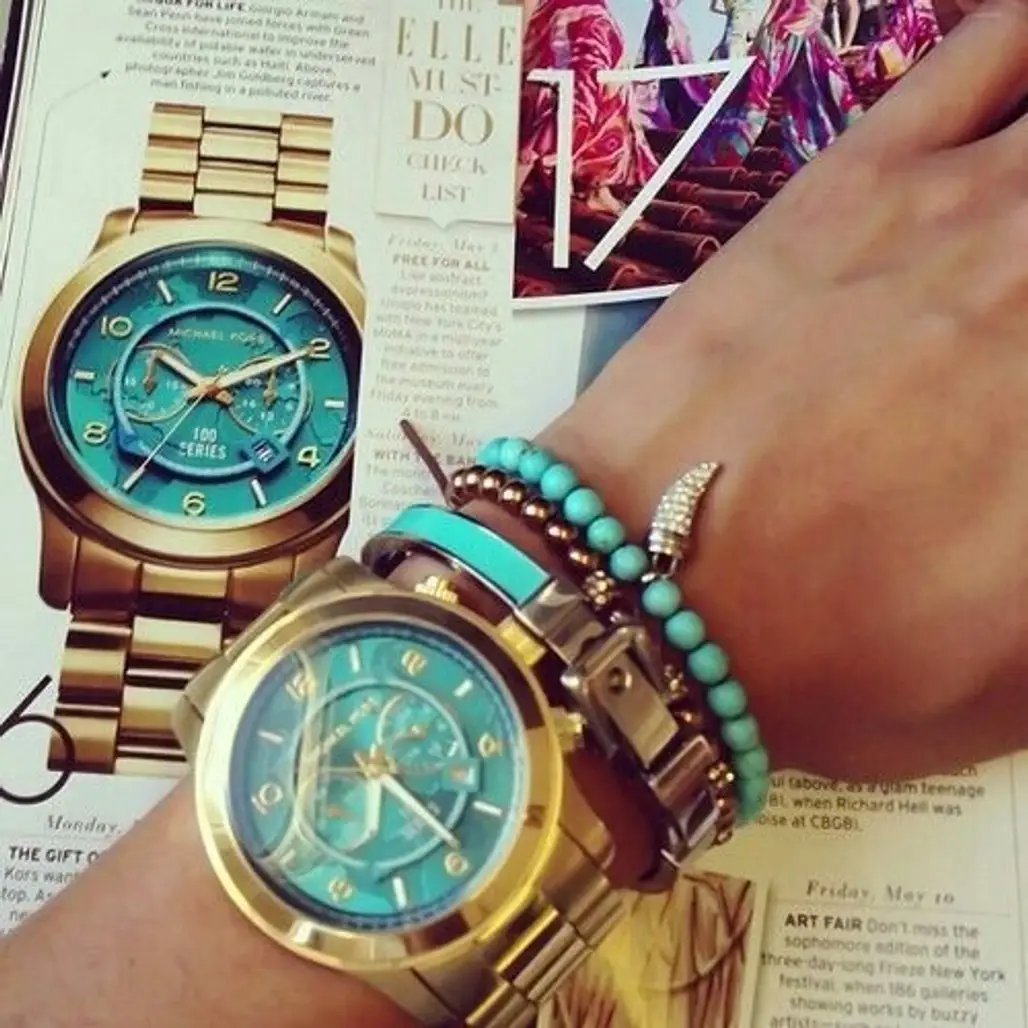 Michael Kors Turquoise and Gold Watch