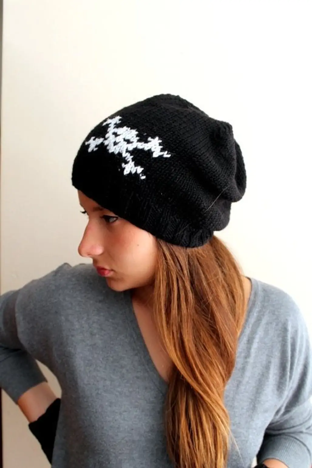 Skull Knit Hat in Black and White