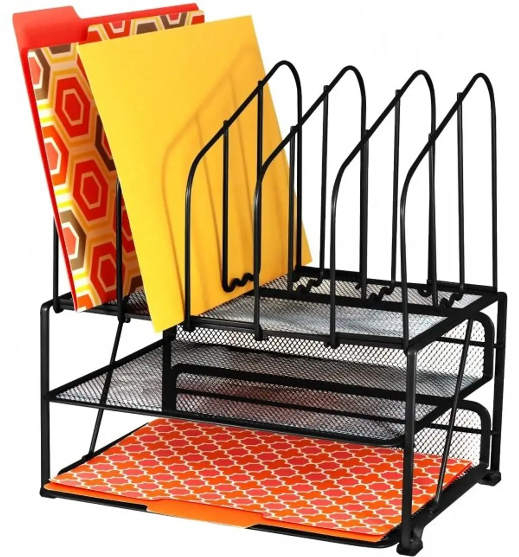 Mesh Desk Organizer with Double Tray and 5 Upright Sections