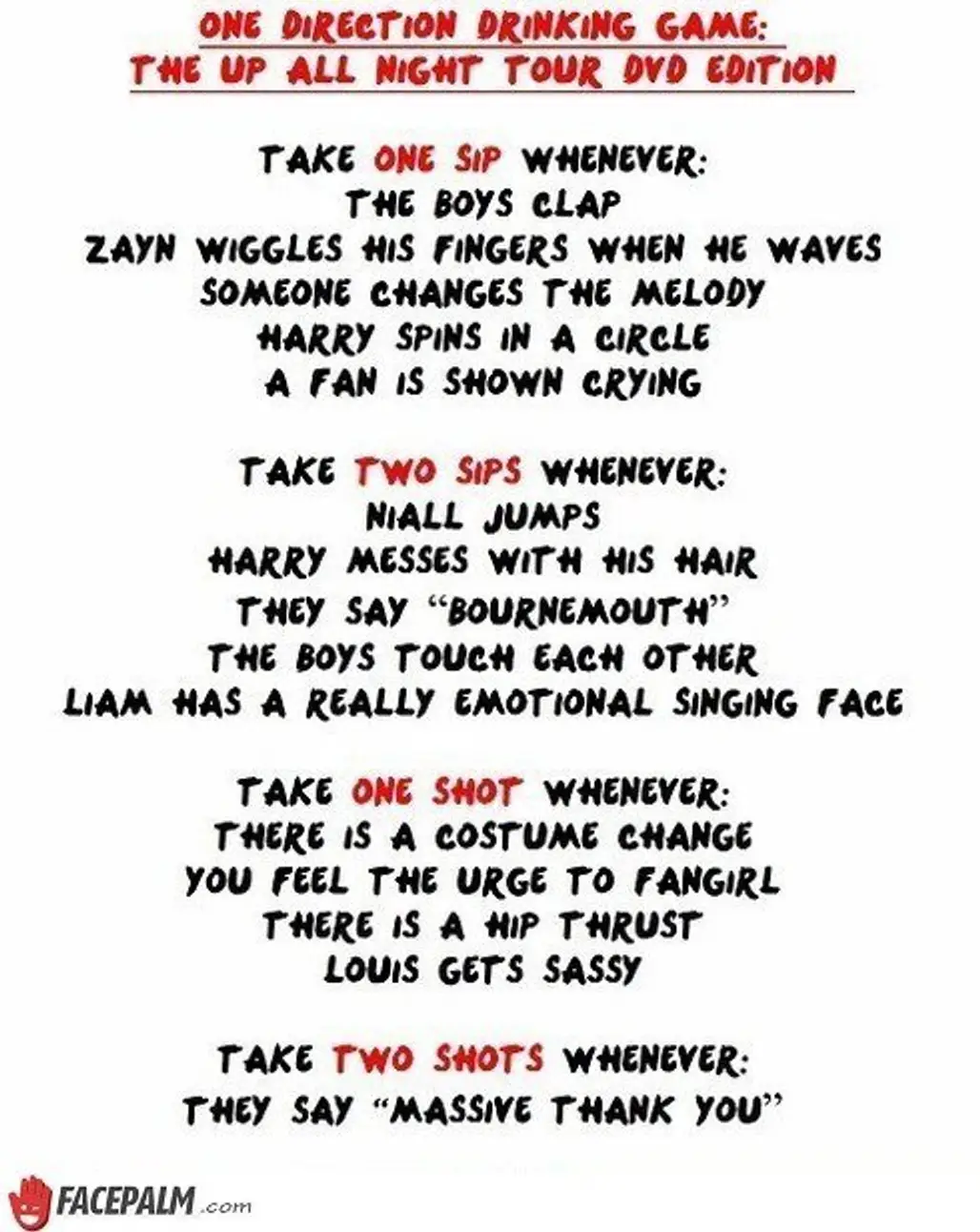 One Direction Drinking Game