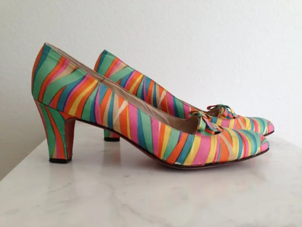 60s Psychedelic Silk and Leather Shoes