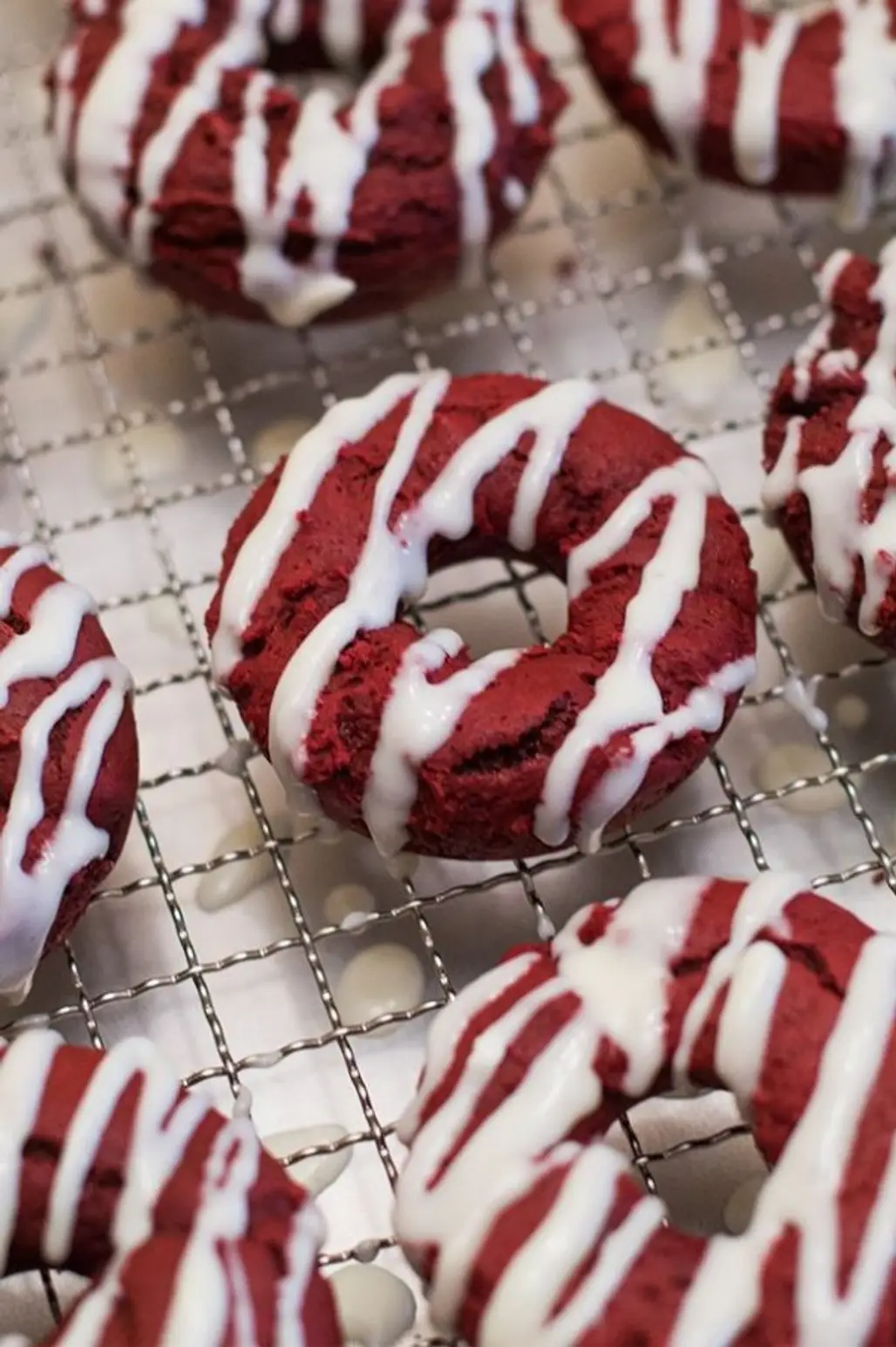 Baked Red Velvet Doughnuts with Cream Cheese Drizzle