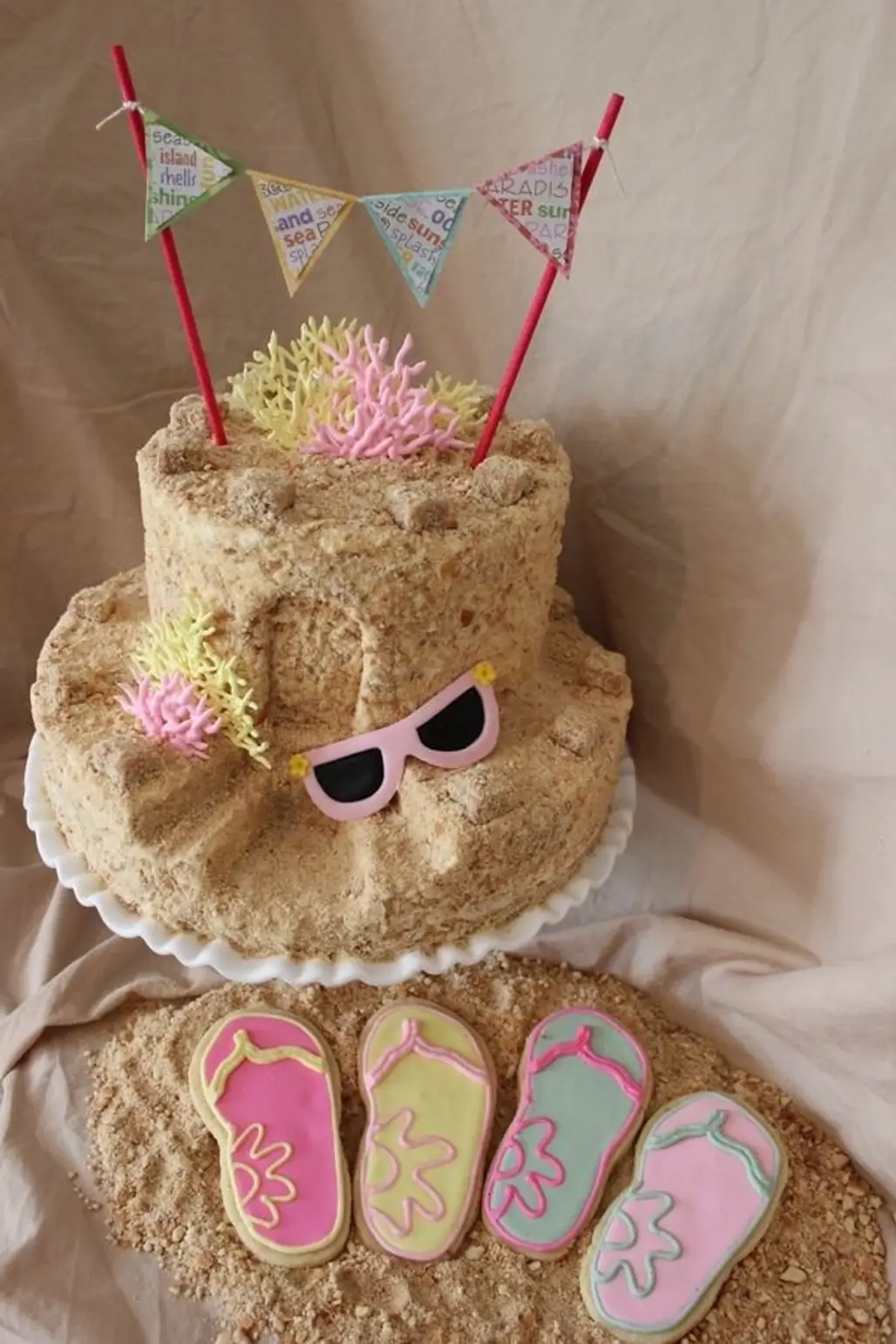 Sand Castle Cake and Flip Flop Cookies