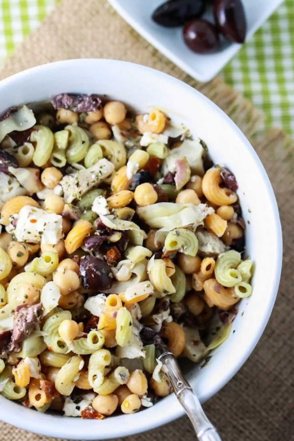 Pasta Salad with Chickpeas, Diced Tomatoes, and Lemon Dressing