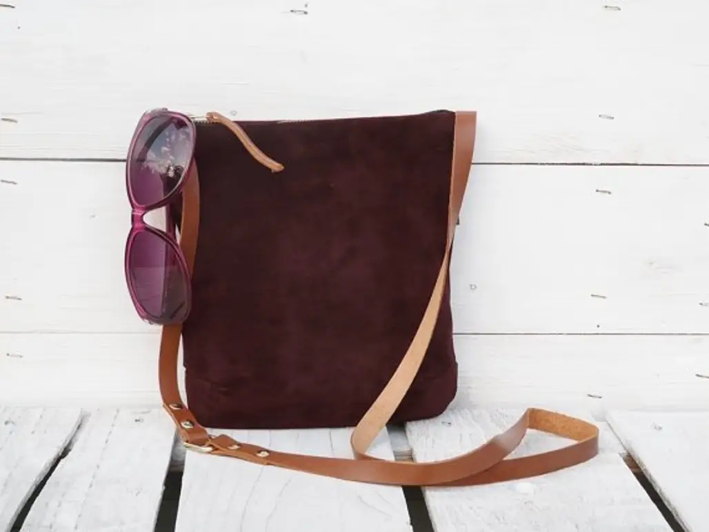 Suede Leather Ruby-brown Small Crossbody Bag