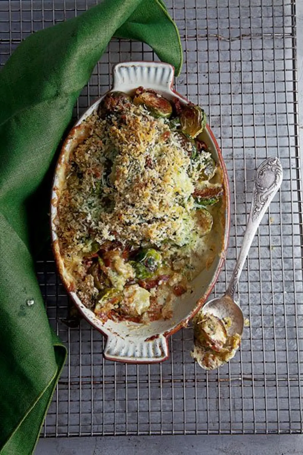Brussels Sprouts Gratin with Caramelized Onions