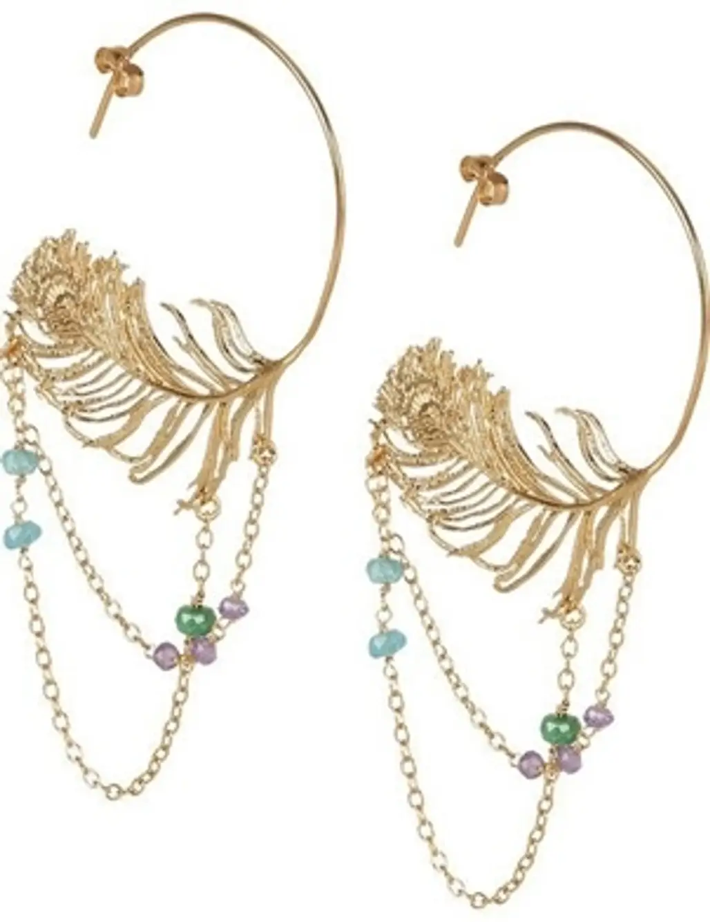 Alex Monroe 22-Karat Gold-Plated Peacock-Feather Hoop Earrings