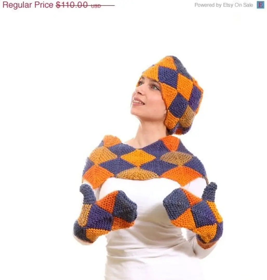 Geometric Knit Scarf, Mittens and Collar Set