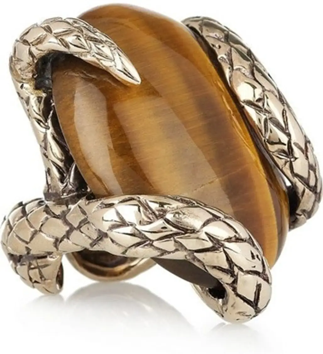 Roberto Cavalli Gold-Plated Tiger’s Eye Snake Ring