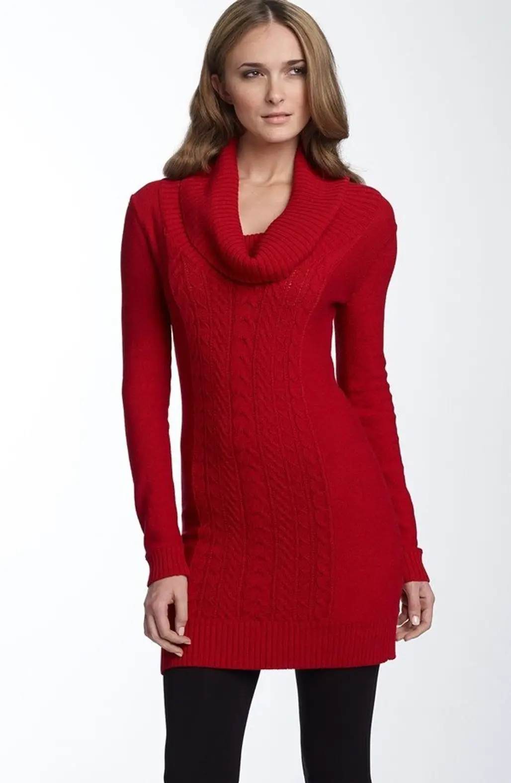 Black Leggings + Red Sweater Dress