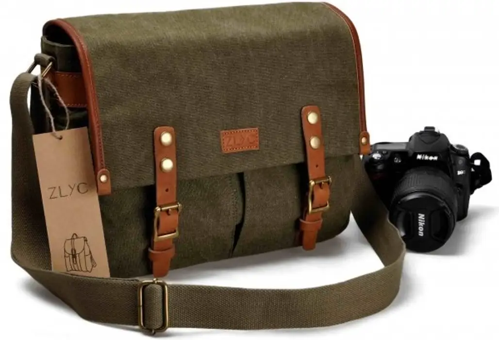 Unisex Vintage Retro Genuine Leather and Canvas Camera Messenger Shoulder Bag