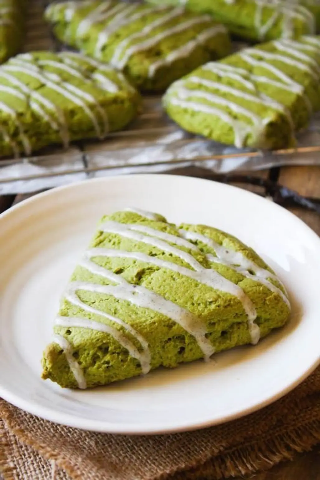 Matcha Green Tea Scones with Vanilla Bean Icing