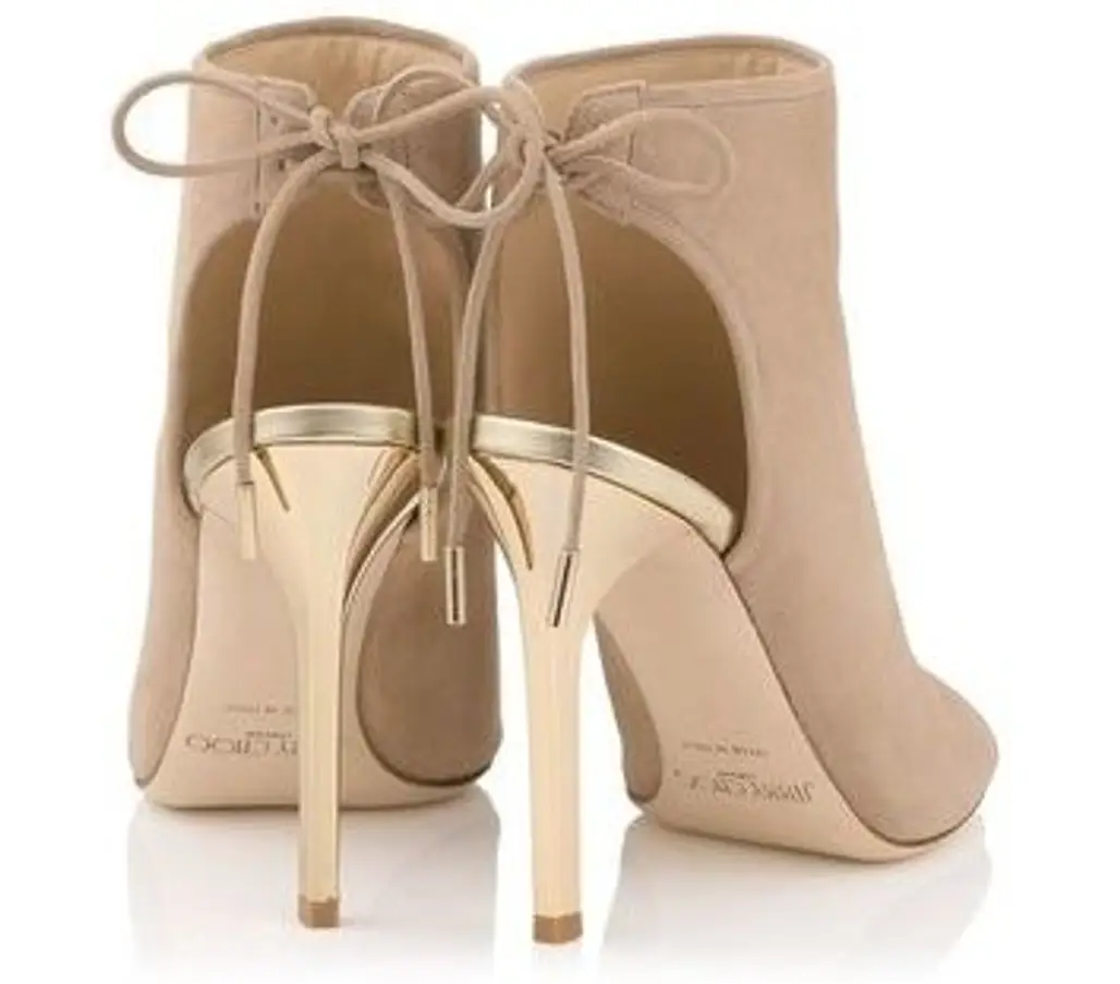 Jimmy Choo Nude Suede and Champagne Mirror Leather Sandal Booties