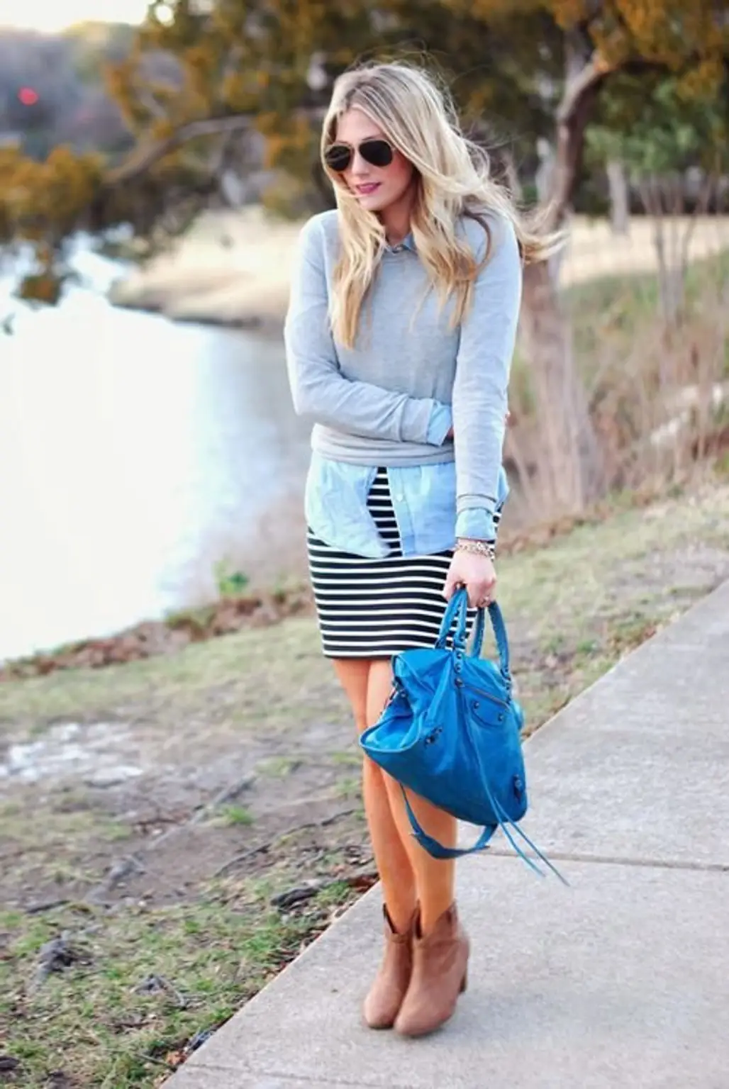 Layered Top and Striped Skirt