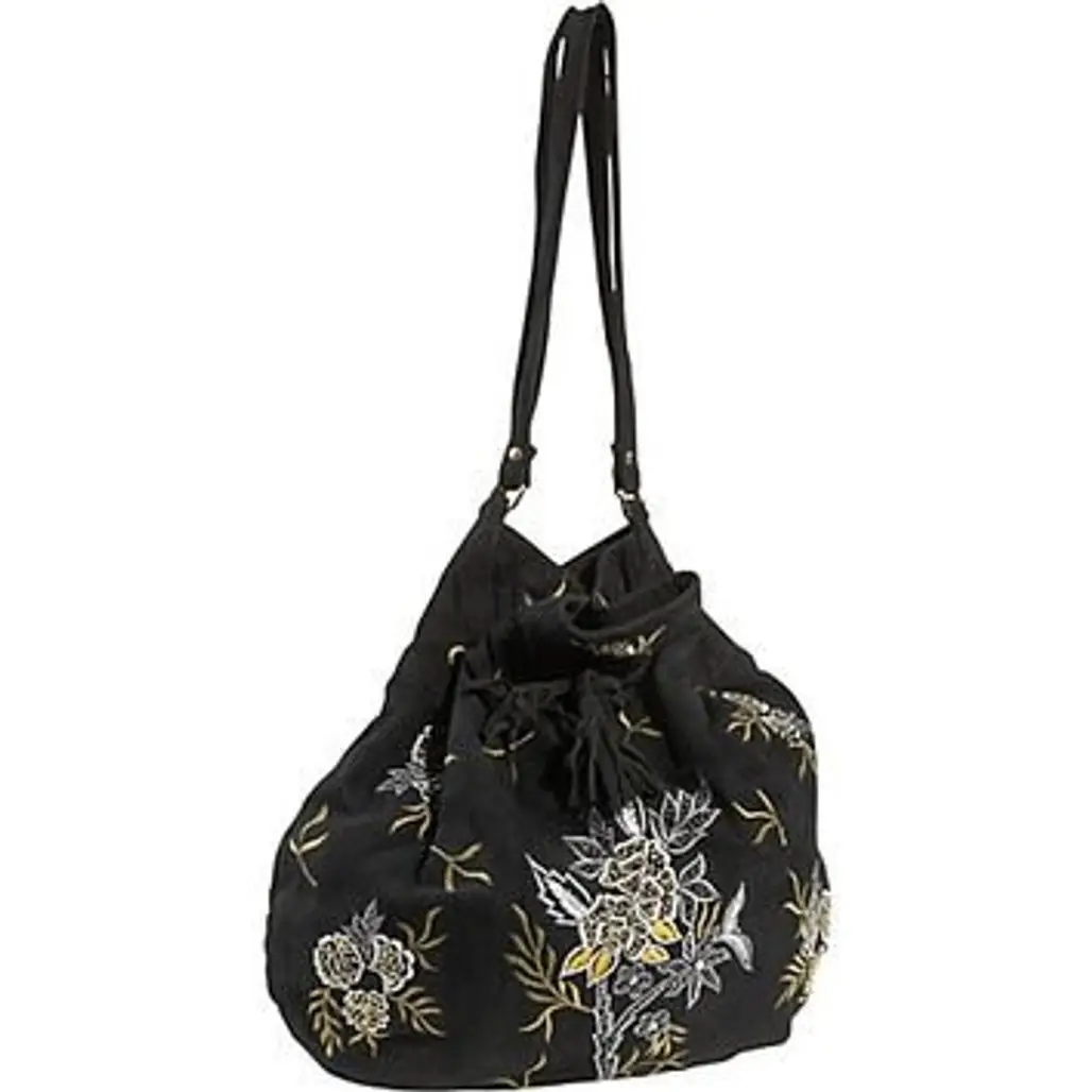 Moyna Handbags Embroidered Suede Bag Black