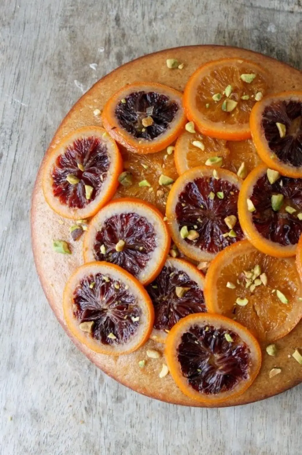 Candied Blood Orange Olive Oil Cake with Roasted Pistachios