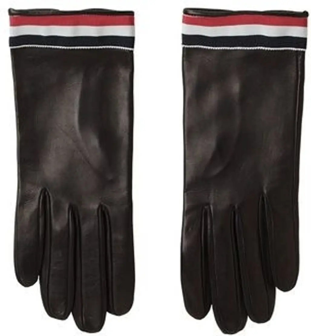 Thom Browne Leather Gloves with Striped Cuff