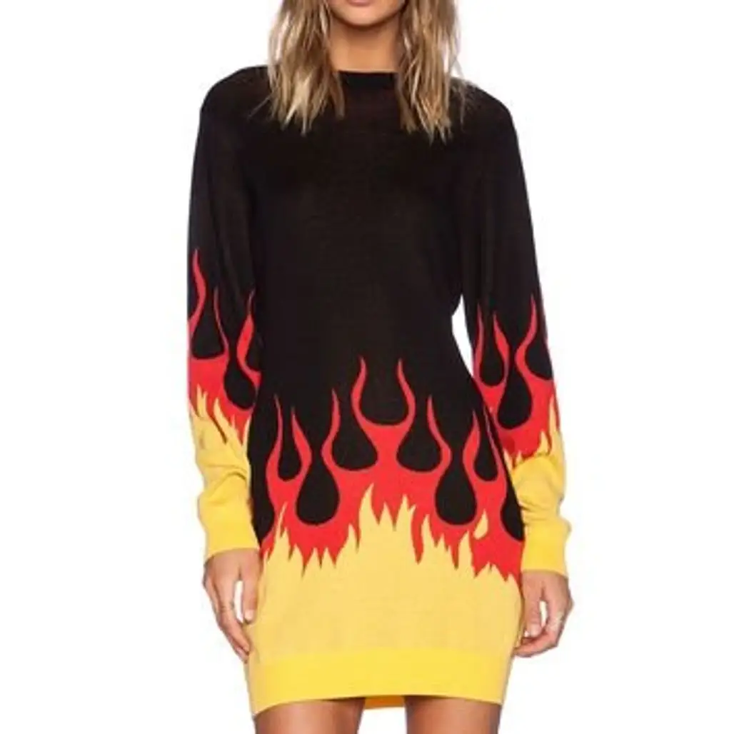 Love Moschino Flame Hem Sweater Dress in Multicolor