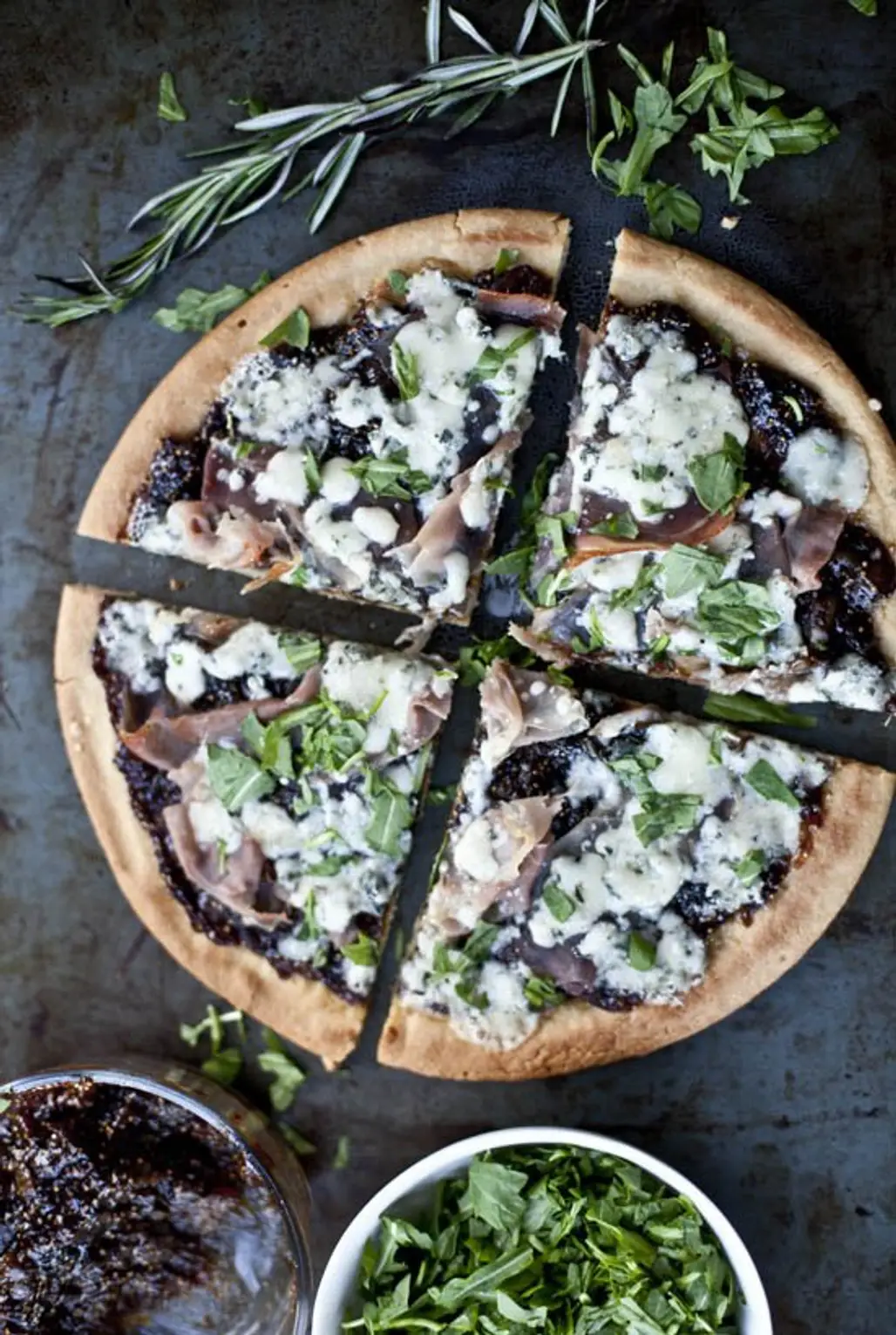 Quinoa Pizza with Prosciutto, Gorgonzola, and Balsamic Fig Jam
