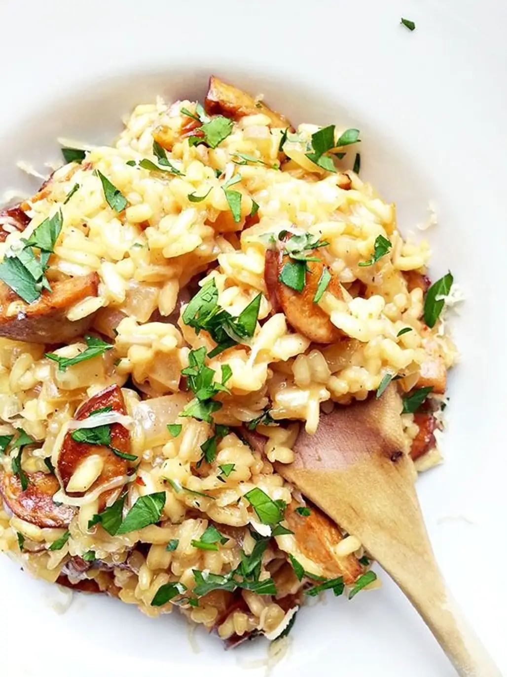 Beer Risotto with Spicy Sausage and Gouda