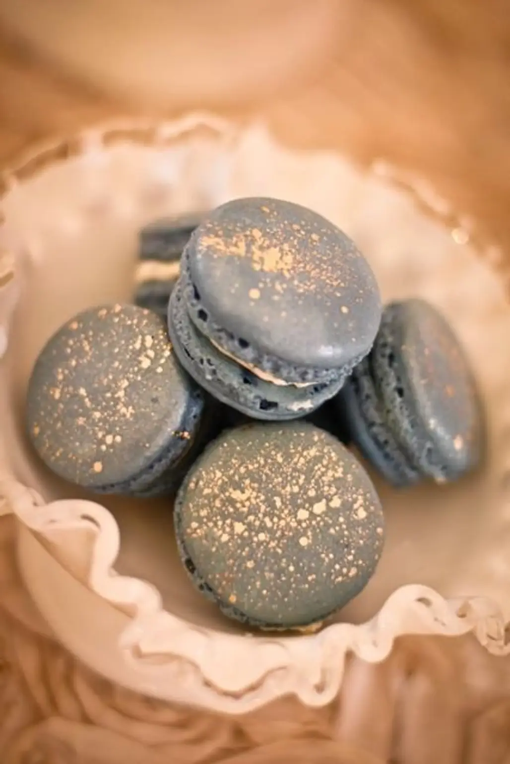 Blue Macarons with Gold Dust