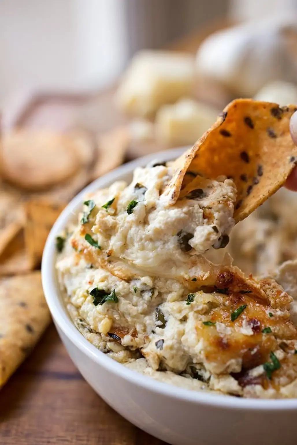Hot and Cheesy Roasted Cauliflower and Spinach Dip