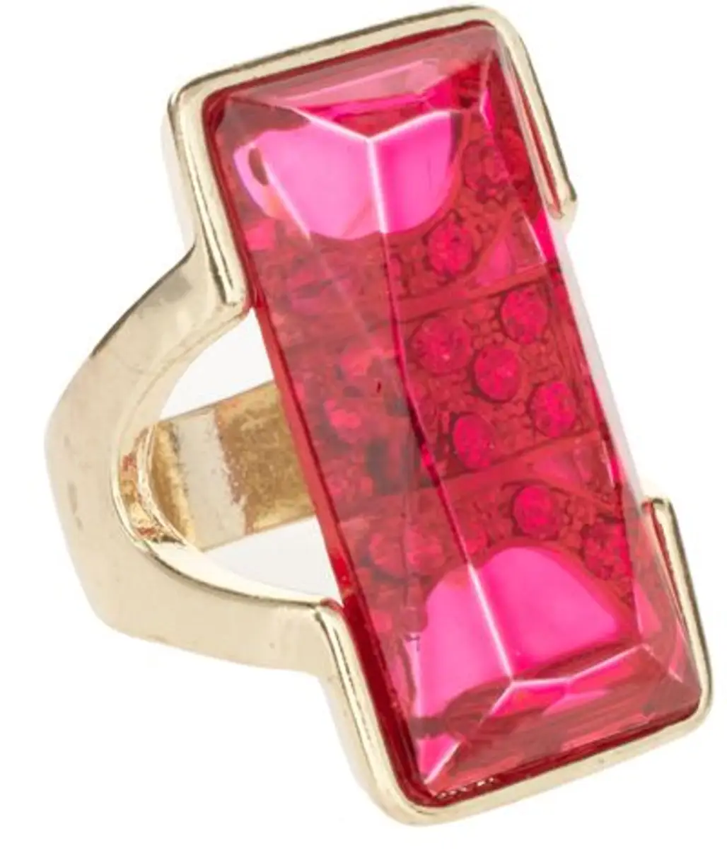 Lipsy Gold and Pink Square Stoned Ring
